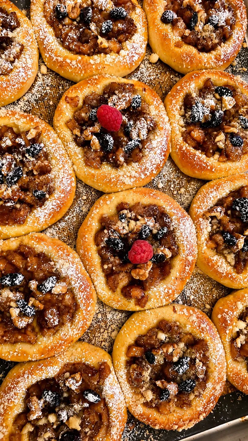 Tray of Czech kolache with raspberries